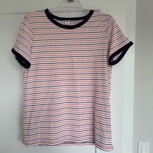 Red white and navy stripped shirt